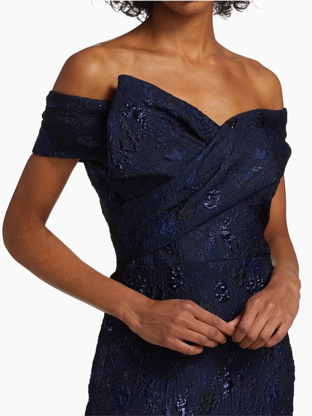 Rickie Freeman For Teri Jon Off-the-Shoulder Metallic Jacquard Gown Size 12 NEW - Picture 4 of 11